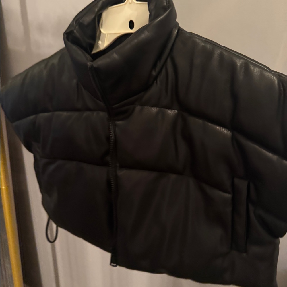 Akira Black Faux Leather Puffer Vest